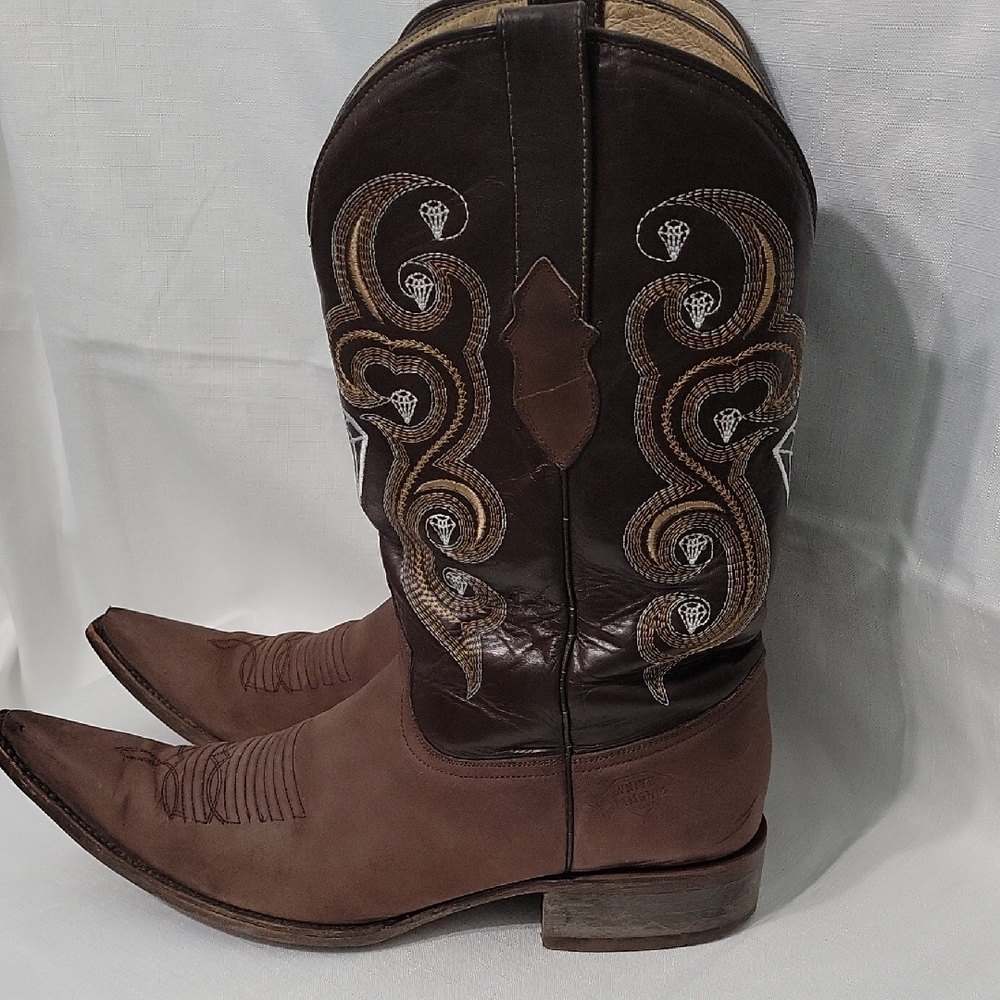 White Diamonds Brown Western Cowboy Boots with Embroidery Size 10.5